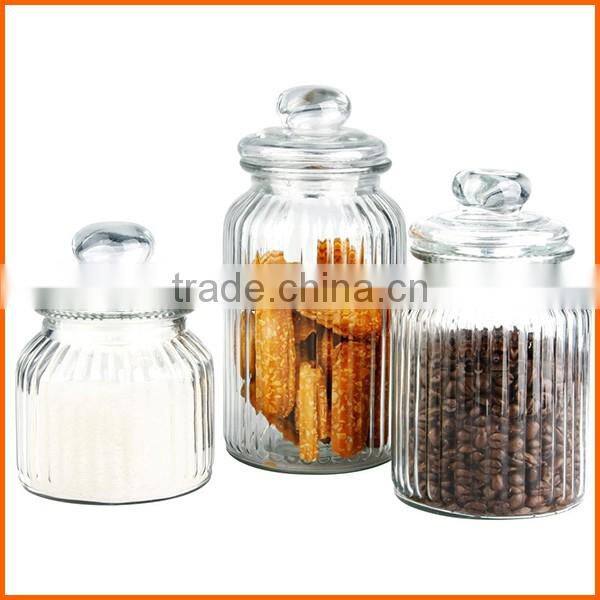 Wholesale glass cookie jar with glass lid for storage