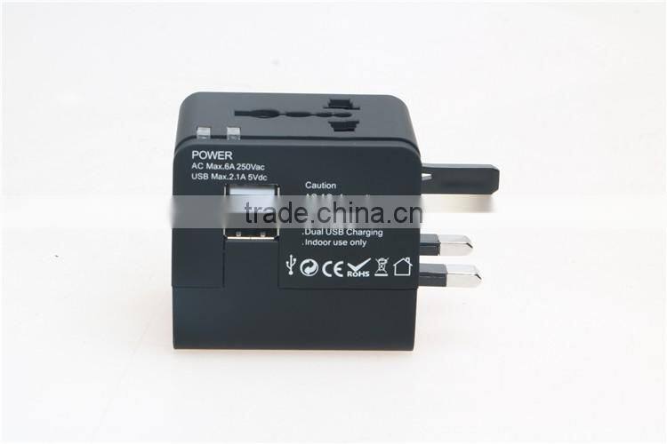Factory High Quality Universal Travel Adapter with double USB Charger World Travel Adapter USB Travel Adapter of 1000MA