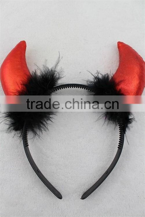 Hot sale halloween party horn headband hairband with feather