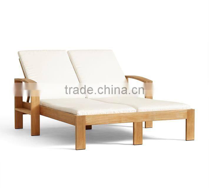 Solid wood double garden sun lounger wooden beach lounge chair
