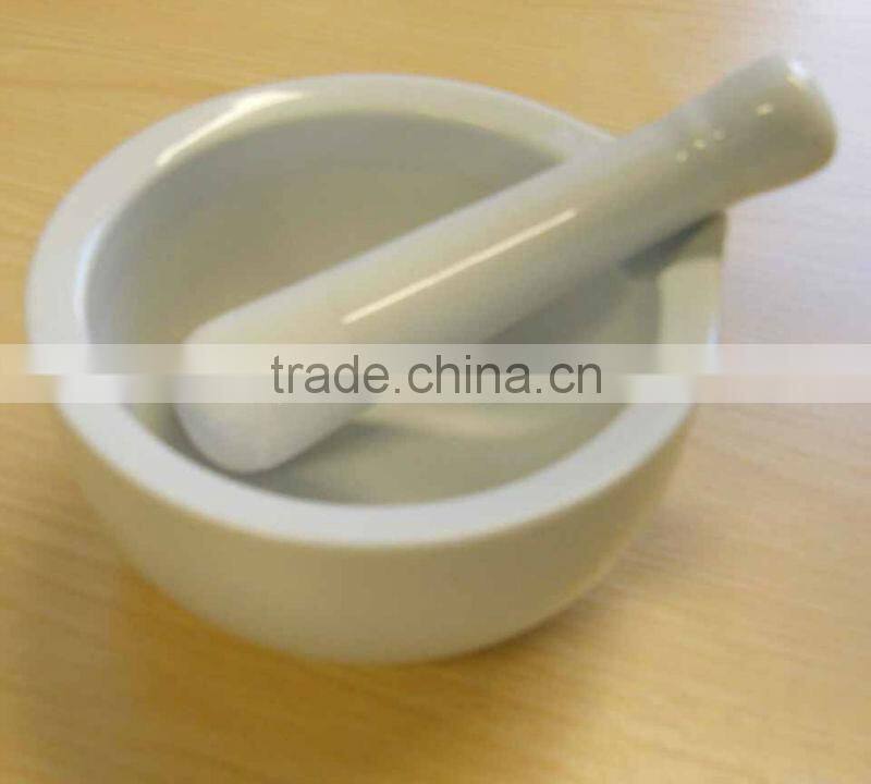 Ceramic mortar and pestle set with set of 2 herb pots