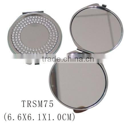 Folding metal bling rhinestone cosmetic pocket mirror double sides compact mirror