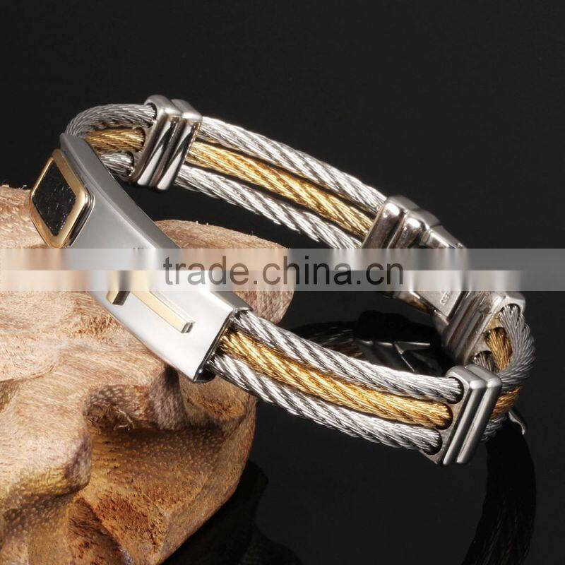 Men's Bracelet 3 Rows Wire Chain Bracelets Bangles Punk Rock Stainless Steel Cross Bracelet Men Christian Men Jewelry