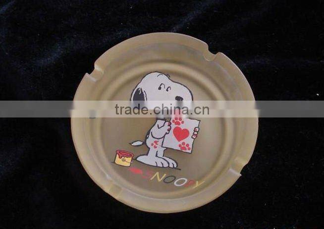 frosted and decaled round glass ashtray