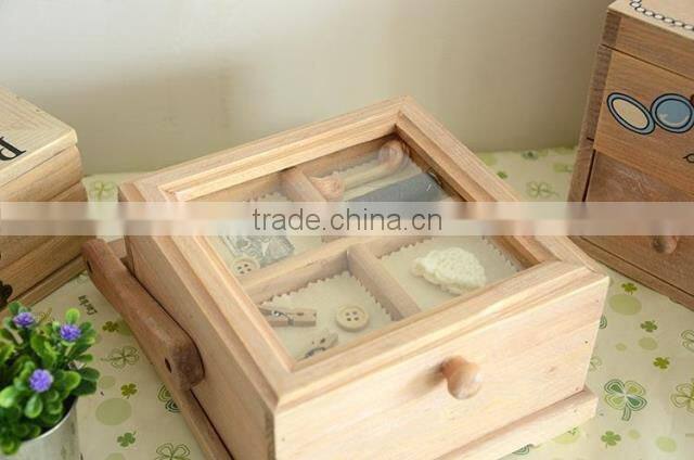 Portable multiple gird sewing wooden box
