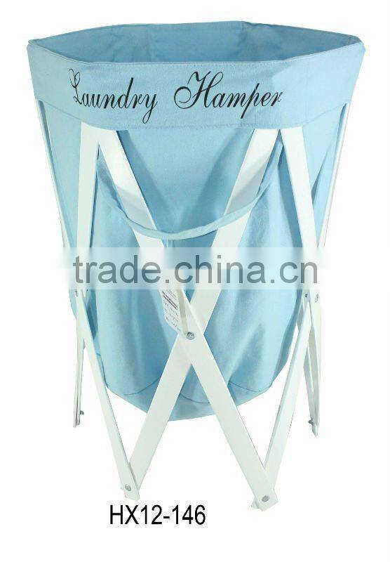 Patent Foldable Wooden Canvas Laundry Basket
