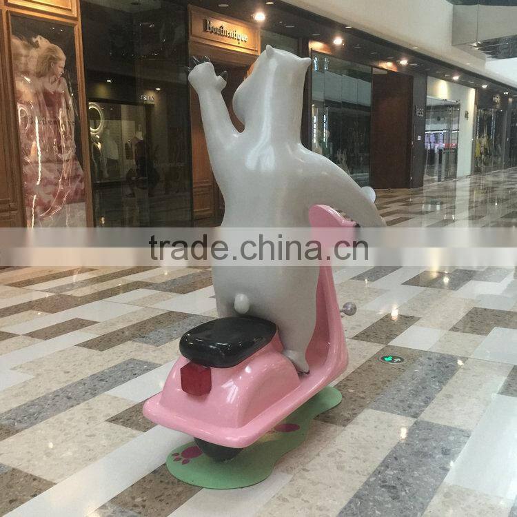 FRP bear statue sculpture riding motorcycle