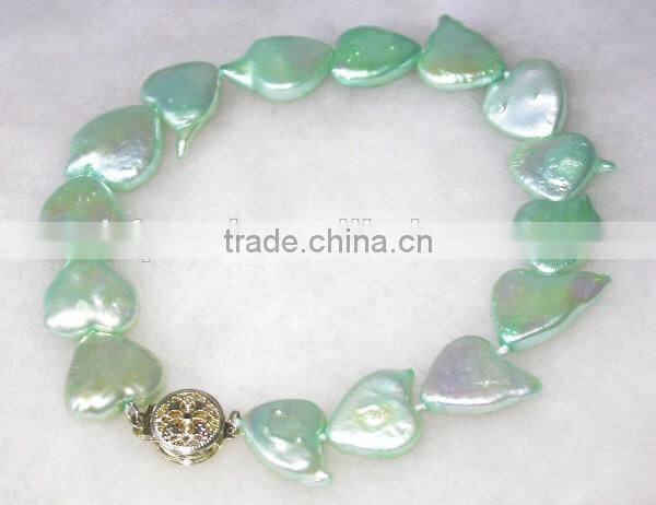 5-6mm heart shape green freshwater pearl beaded bracelet