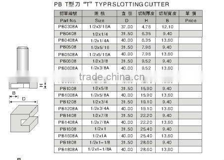 high efficiency "T" Type Slotting Cutter,woodworking router bit ,