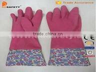 Pink household Latex Gloves With Flower Design Pvc Cuff