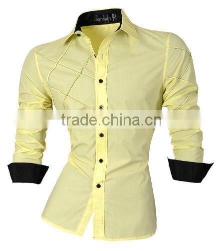 2016 New Fashion Men Long Sleeve Casual Slim Cotton Dress Shirts