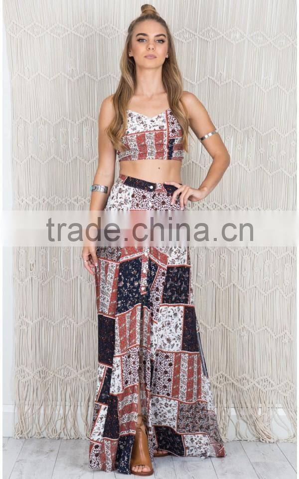 High Quality Printed Hippie African Print Skirts And Dress Kaftan Designs Two Piece Sets