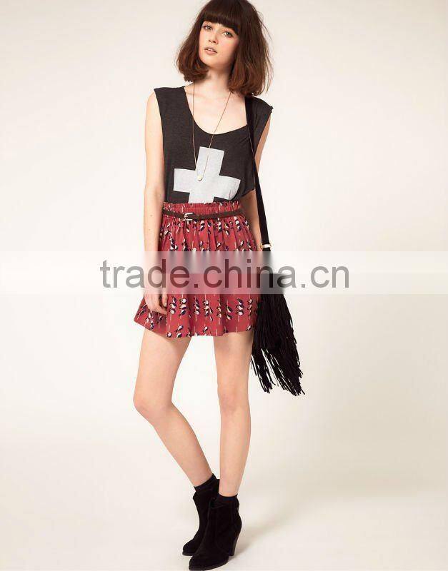 12SK004 Summer Hot Selling Fashion Bird Print Full Mini Skirt