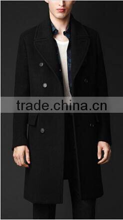 2014 Men Coat Double-Breasted black color wool