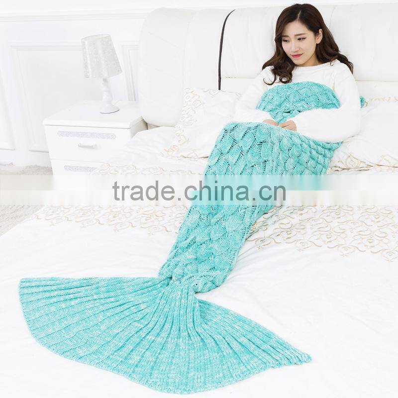 wholesale winter thick fish scale mermaid knitted throw blanket