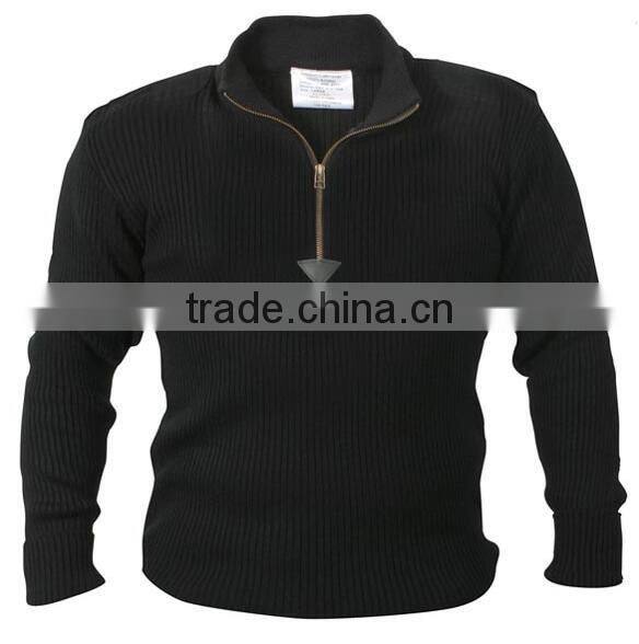 wholesale black acrylic quarter zip military style pullover sweater
