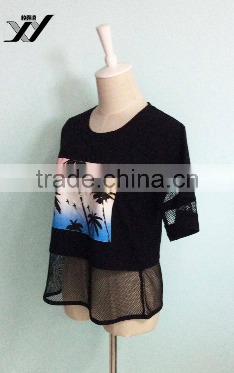 Hollow out girl tshirt with picture pattern