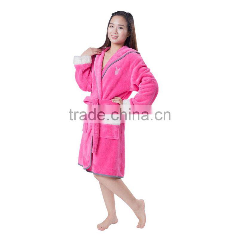 Women hot pink hooded adult bathrobe brand bathrobe fabric