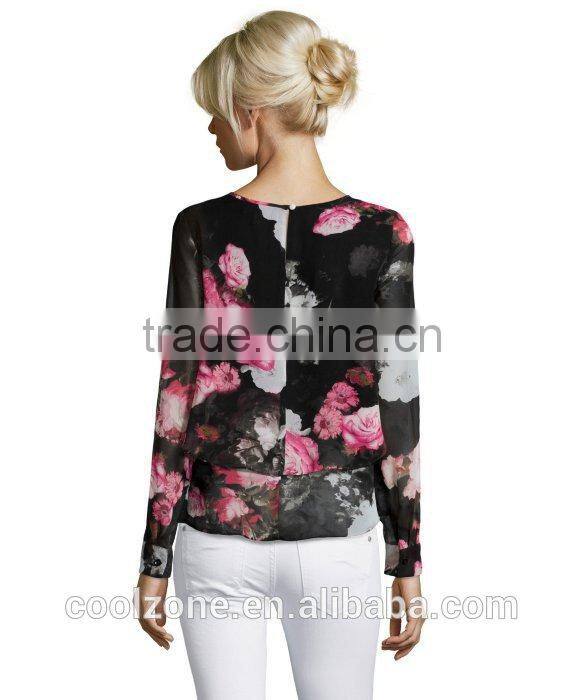 2015 Fashion short sleeve tropical flower print top wholesale custom t-shirt