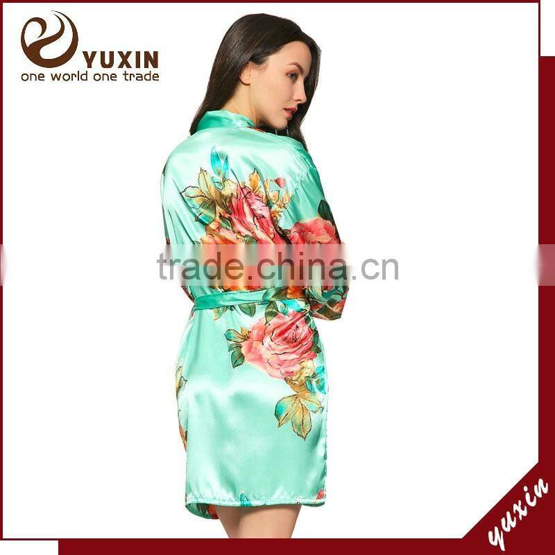 Silk satin floral robe kimono robes bath robe Custom made japan kimono robe LF004