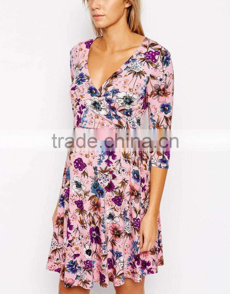 Maternity Wrap Skater Dress in Floral China supplier