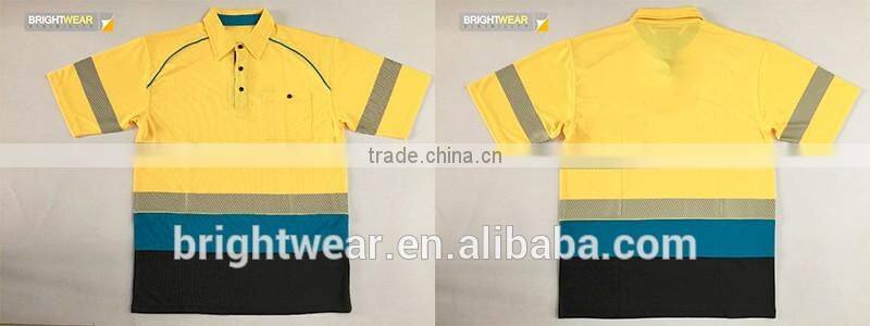 Mens contrast fluorescent 3M tape night use self fabric collar safety reflective polo shirt