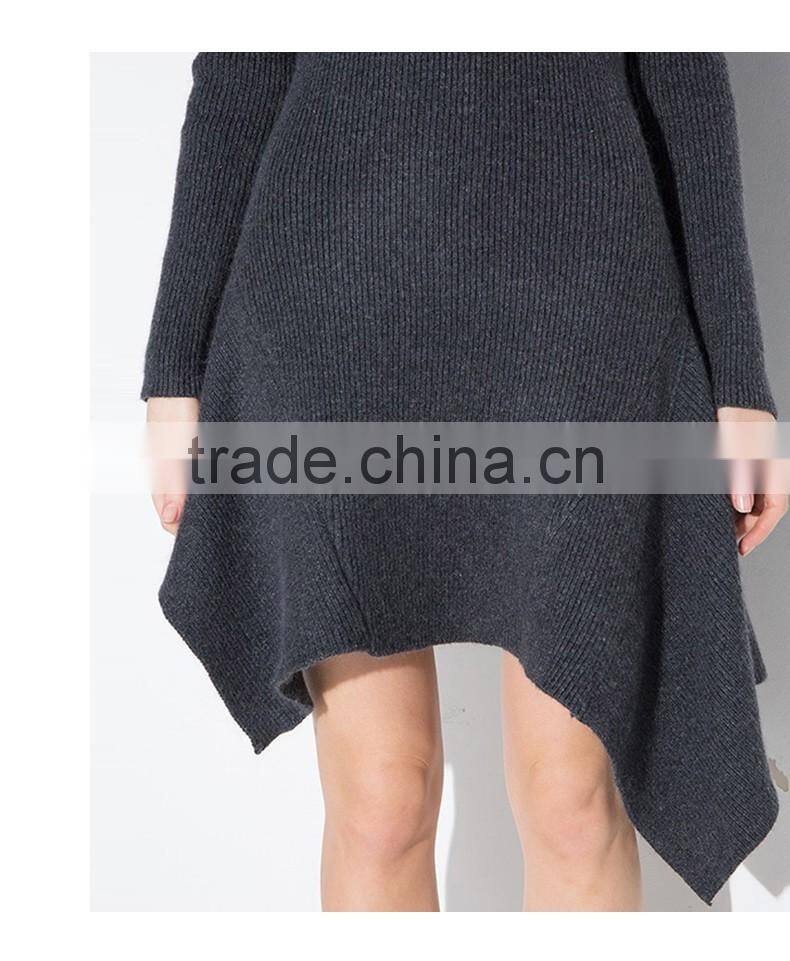 Women's autumn new arrival long sleeve knitted slim fit irregular bottom dress