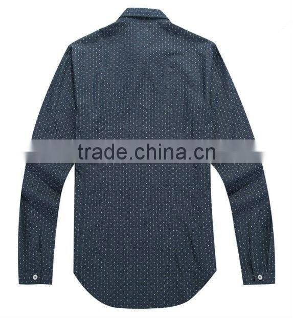 latest blue 100% cotton cowboy/jeanet long sleeve casual shirts for men with dots and spread collar