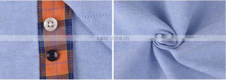Oxford plaids placket blue solid color shirt for men contrast color button down design for boy fashionable shirt
