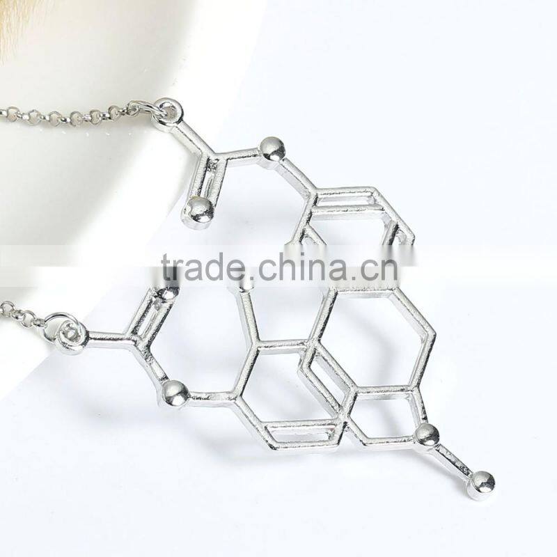 New Fashion Silver Tone Long Link Cable Chain Molecule Chemistry Science Sweater Necklace