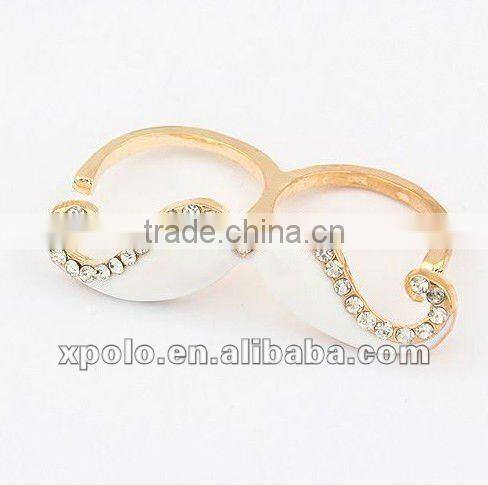 Hot Selling Popular Colorful Embed Drill Mustache Double Ring Open Finger