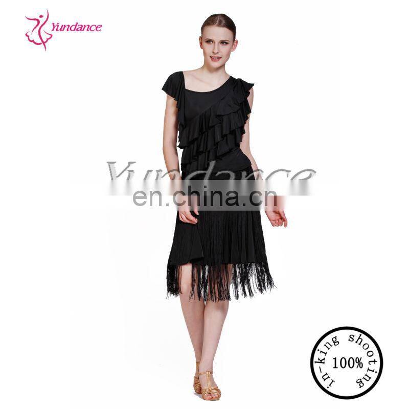 AB007 2014 New Brand Black Tassel Dance Dress Black Children