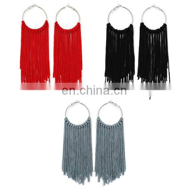 Punk Tassel Statement Chain Earring Colorful Fur Ball Dangle Stud Earring