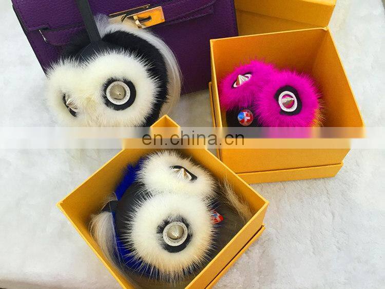 Fashionable High Quality Bag Charm Owl Keychains Luxury Car Keychains Pendant of Mink Fur