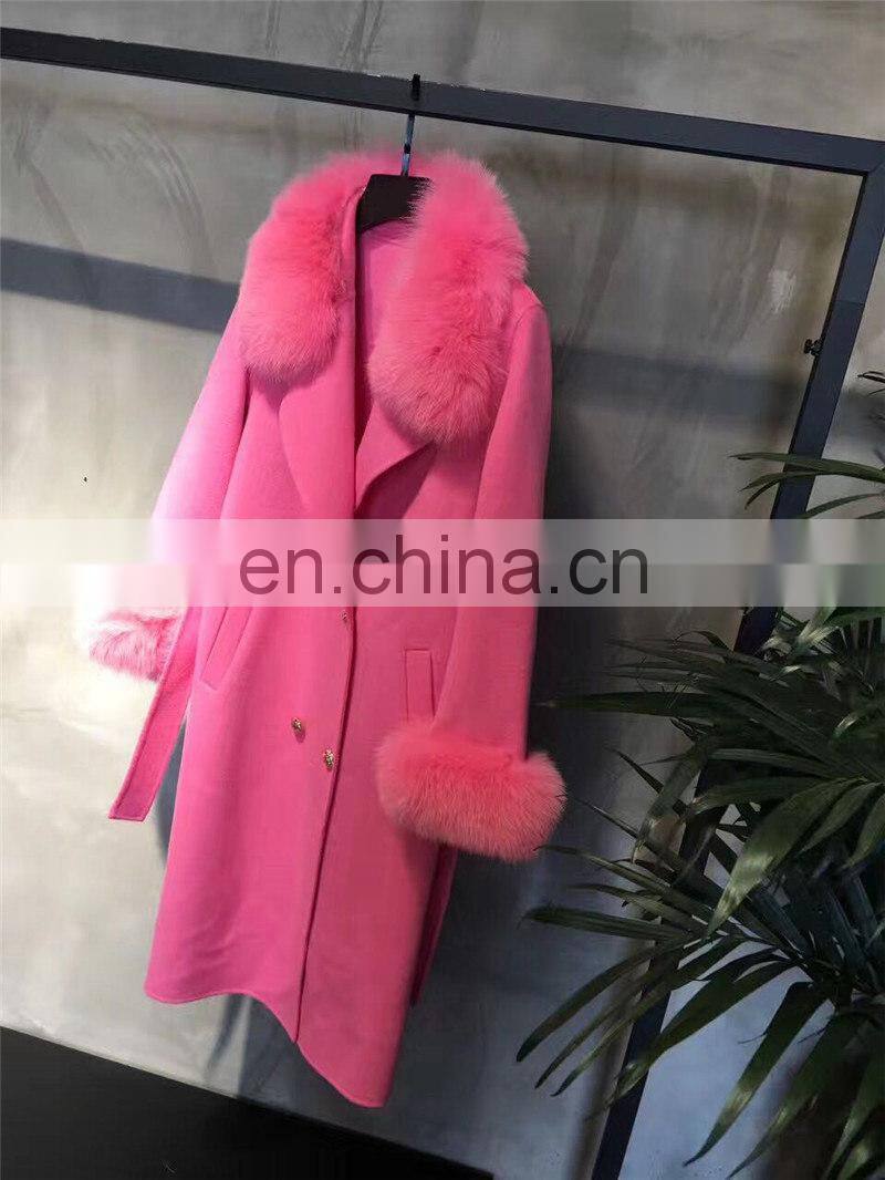 Ladies Winter Coats High Quality New Fashion Style Real Fox Fur Collar Women Wool Cashmere Coat