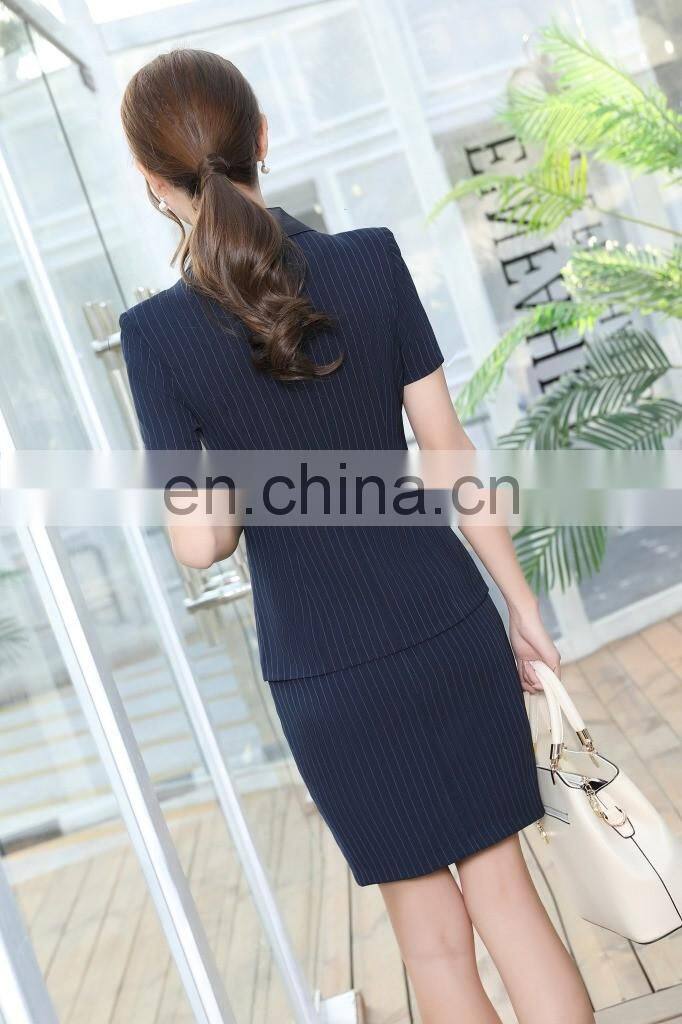 Brand Quality Latest Designer Blue Office Short Sleeve Suits for Women Professional Supplier