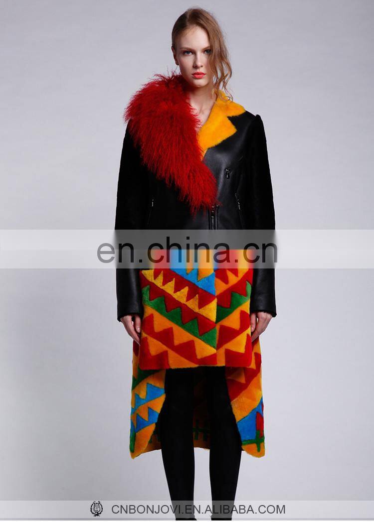 Charm Style Sheep Shearing Fur Jacket Wonderful Design Merino Sheep Fur Overcoat Ladies Winter Multicolor Fur And Leather Coat