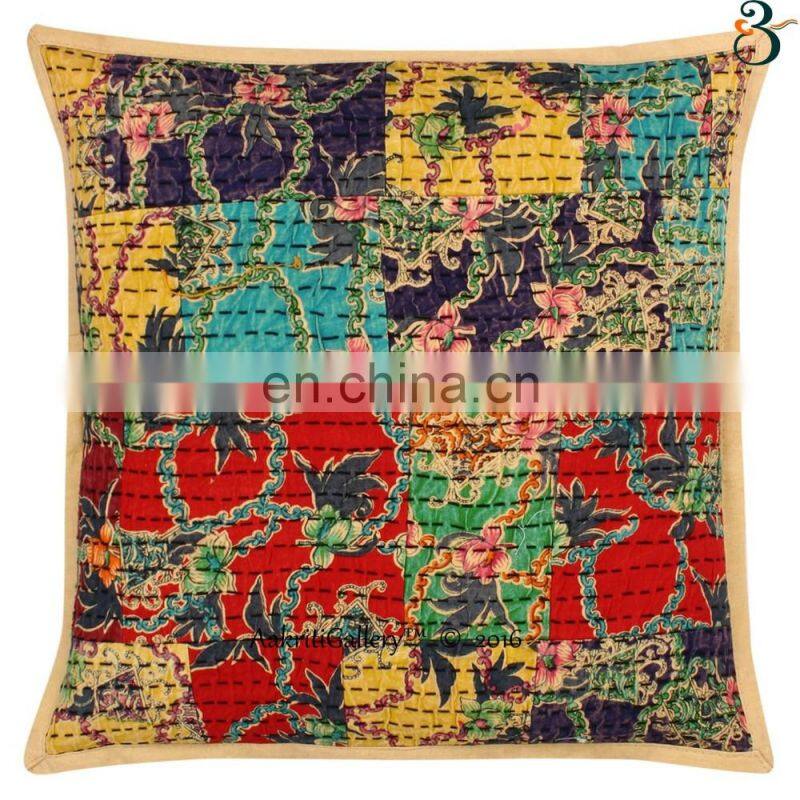 Home Decor Cushion Cover For Sofa Handmade Embroided Pillow Case Kantha Cushion