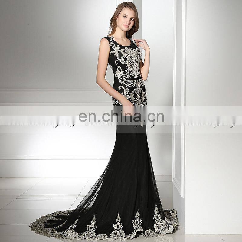 2017 New Arrival Mermaid Embroidered Black Formal Evening Dresses LX385