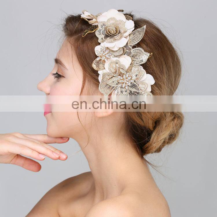 Wedding Party Leaves Headband with Rhinestone Gold Flower Head Piece Bride Vintage Hair Jewelry Accessories