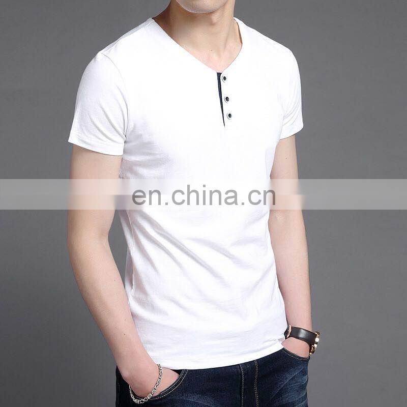 New arrival mock v neck buttons collar wholesale t shirts full hand designer ruched t shirt for big man