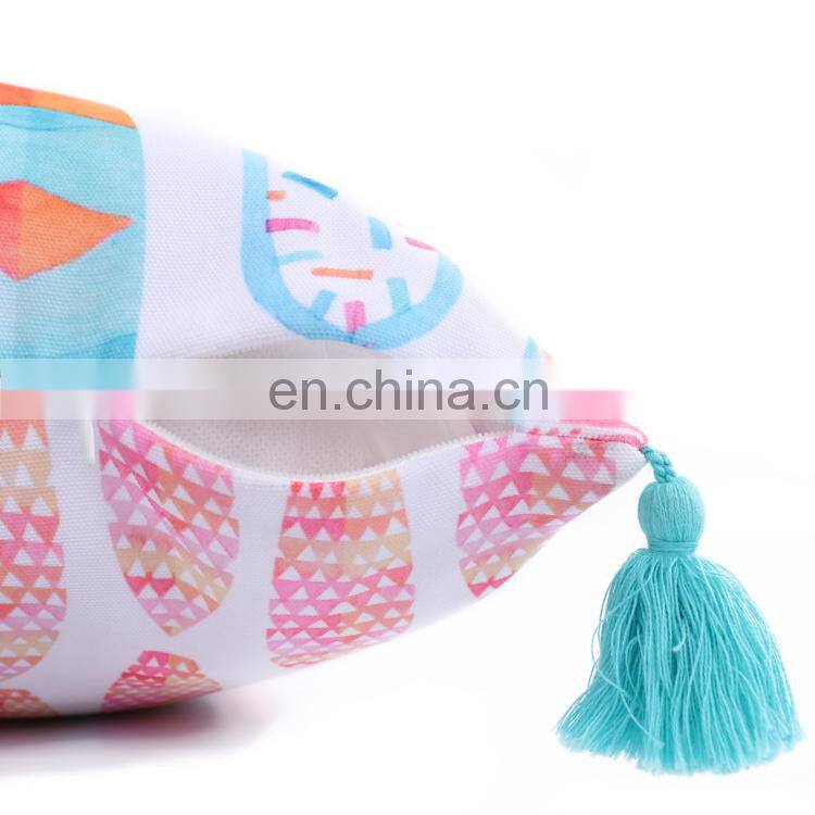 Colourful lively spun polyester green plants pattern printed sofa cushion covers with tassels