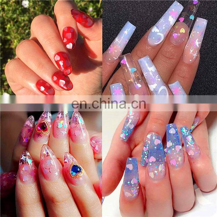 Hot sale 12 Grids Colorful Nail Art Sequins Holographic Glitter Flake Valentine's Day Heart Shape Designs 3D Nail Art Decoration