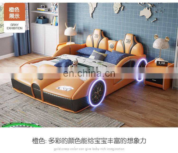 Children bed with guardrail solid wood multifunctional cartoon sports car bed