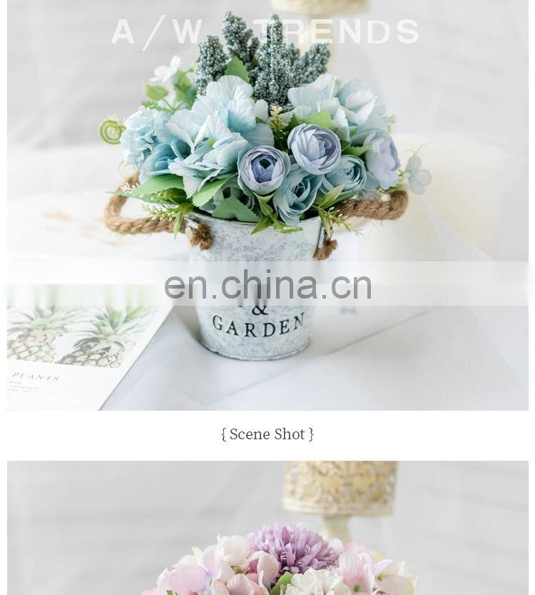 Wedding Decoration Faux Plant 1 Set Flower And Vase Artificial Flowers With Iron Bucket Farmhouse Style Table Accessories