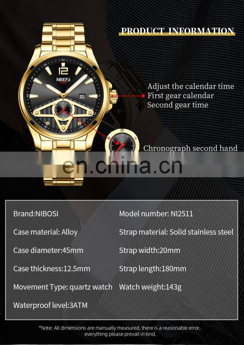 NIBOSI Fashion Luxury Men Watches Top Brand Luxury Quartz Wristwatch Sport Waterproof Chronograph Male Clock Relogio Masculino