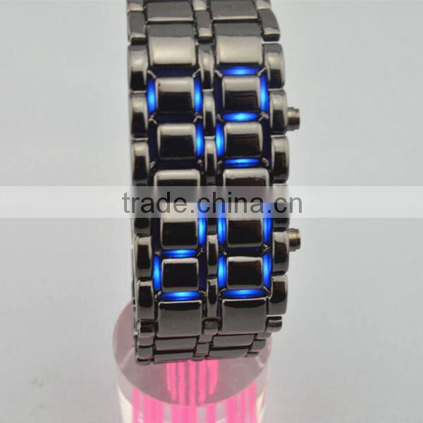 Lava style metal suit blue lights analog led digital watch