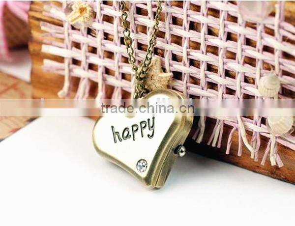 Retro necklace watch happy branded and heart shape necklace watch quartz necklace watch