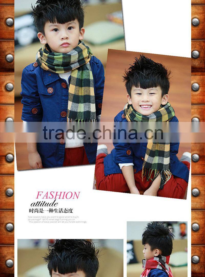 2015 Autumn Winter Newest Cotton Tassel Checked Plaid Boys Scarf