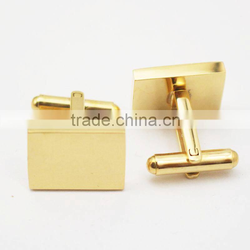 316L Stainless steel gold rectangle cufflink custom engrave logo gold cufflinks